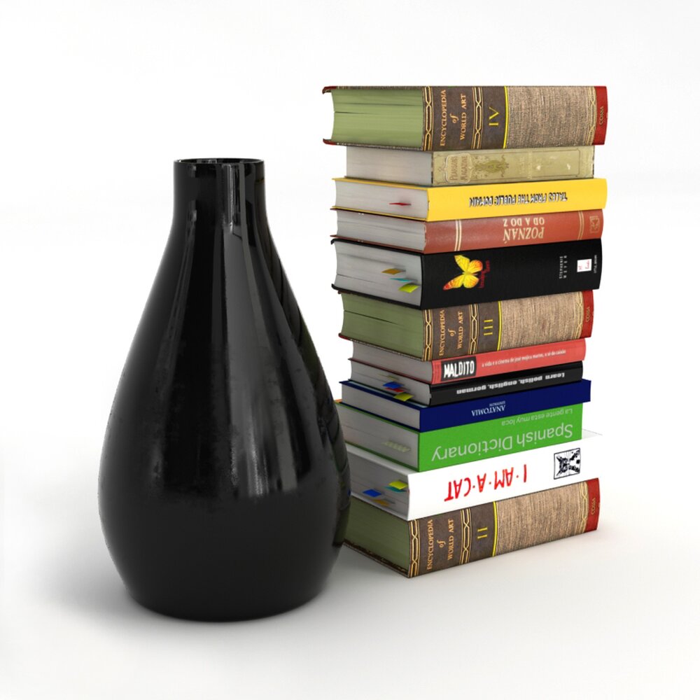 Black Vase and Stack of Books 3D模型