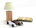 Table Lamp and Open Book with Toy Cars Modelo 3d