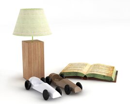 Table Lamp and Open Book with Toy Cars 3D model