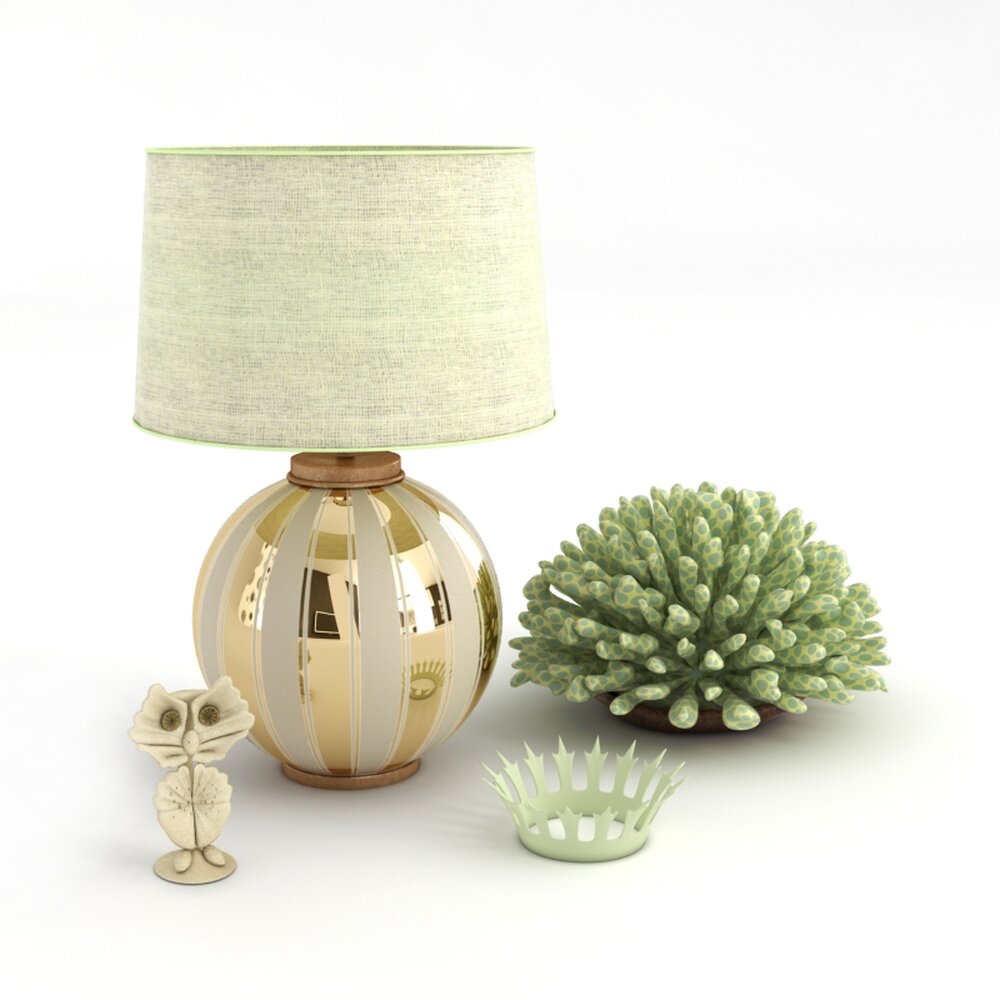 Golden Table Lamp with Decor 3D 모델 