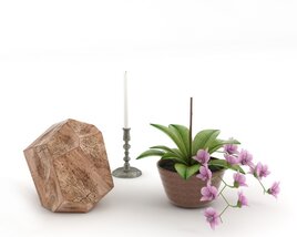 Geometric Wooden Planter and Decorative Accessories Modelo 3D