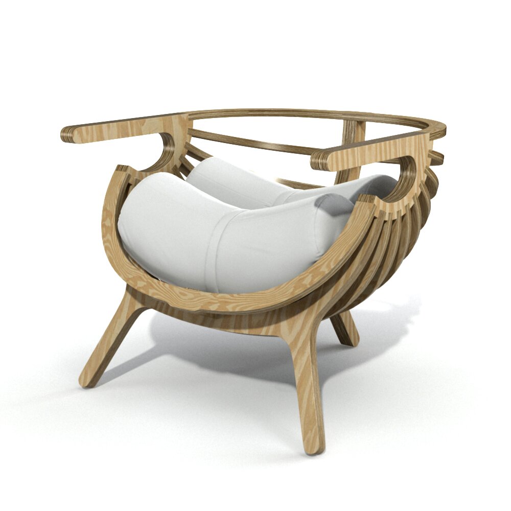 Modern Wooden Lounge Chair 06 3D model