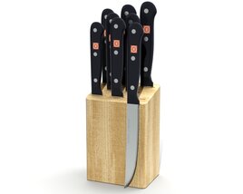 Knife Set with Wooden Block 3D-Modell