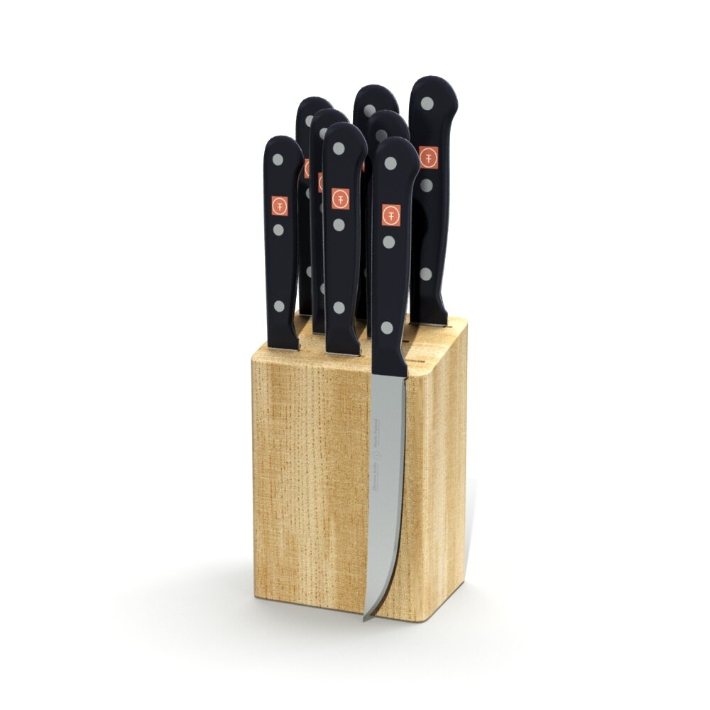 Knife Set with Wooden Block 3D-Modell