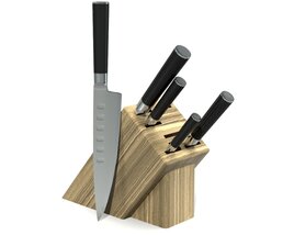 Knife Set with Wooden Block 02 Modello 3D
