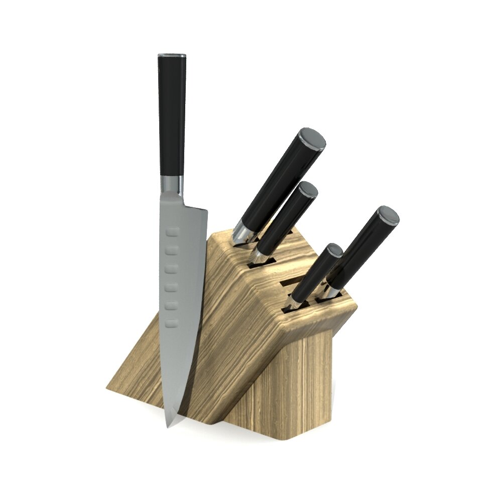 Knife Set with Wooden Block 02 3D模型