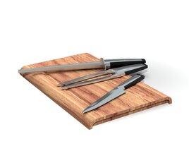 Kitchen Knife Set with Wooden Cutting Board 3D model