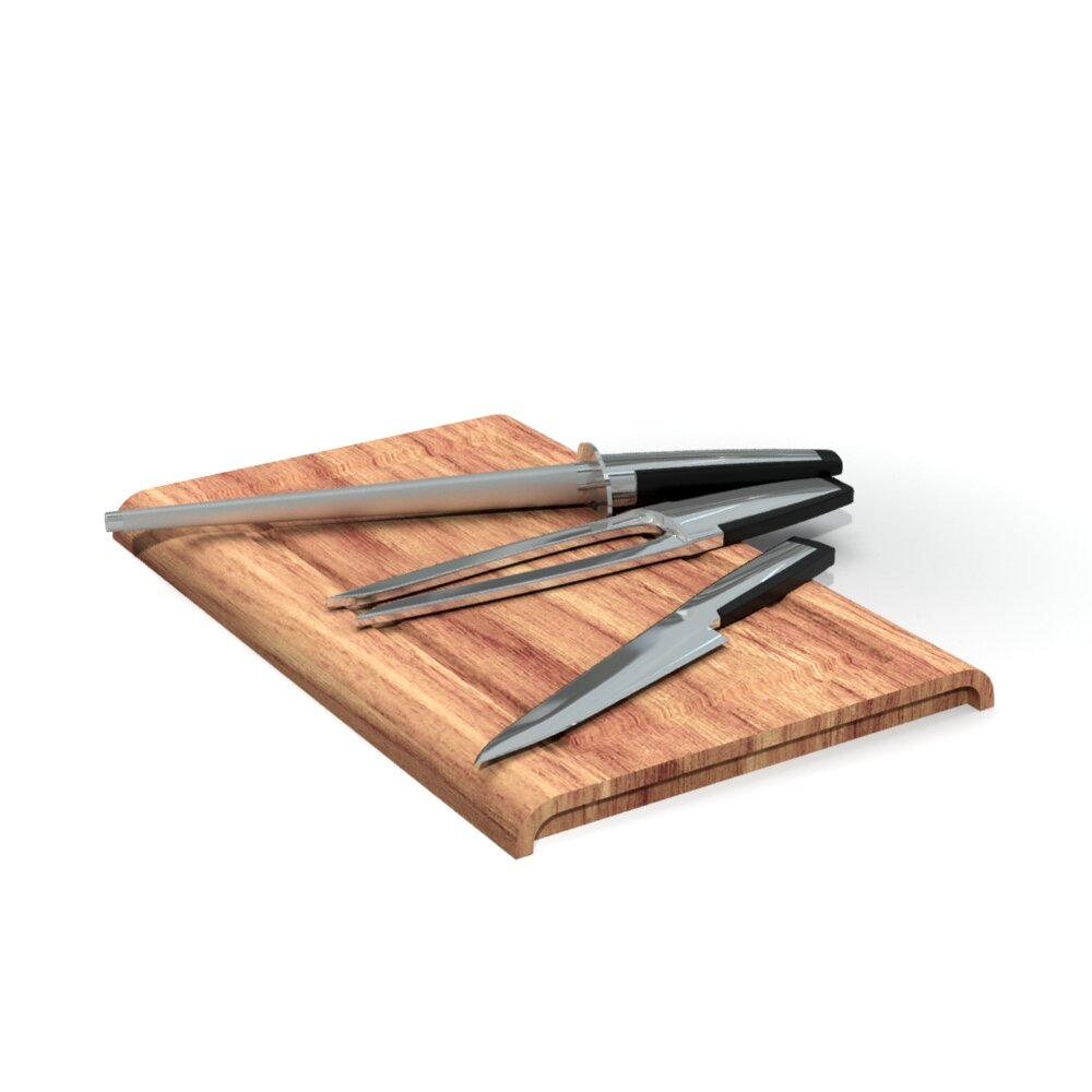 Kitchen Knife Set with Wooden Cutting Board Modelo 3d
