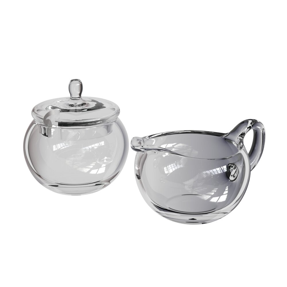 Clear Glass Teapot and Sugar Bowl Set 3d model