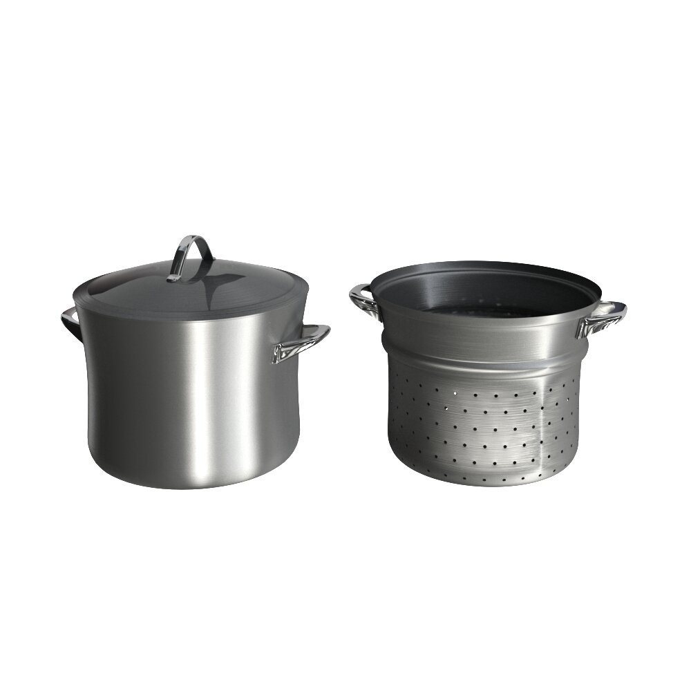 Stainless Steel Pot and Strainer Set 3Dモデル