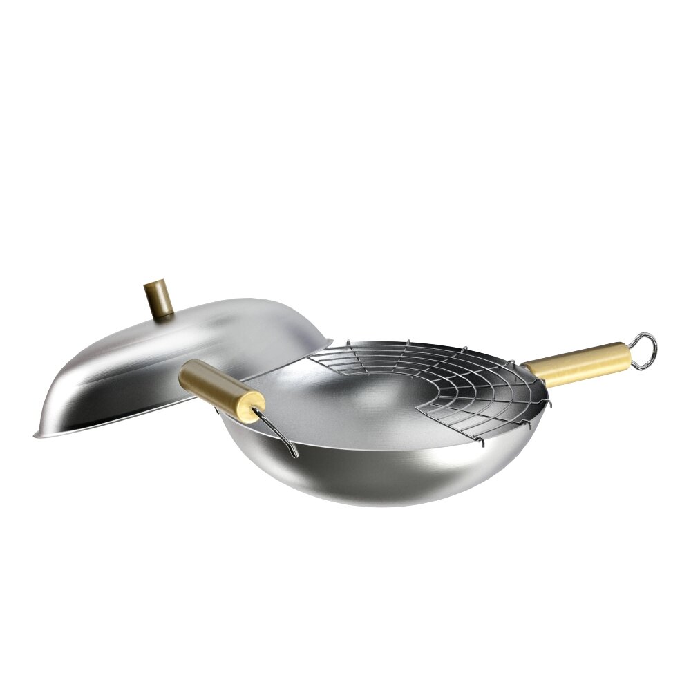 Stainless Steel Wok with Lid 3D 모델 