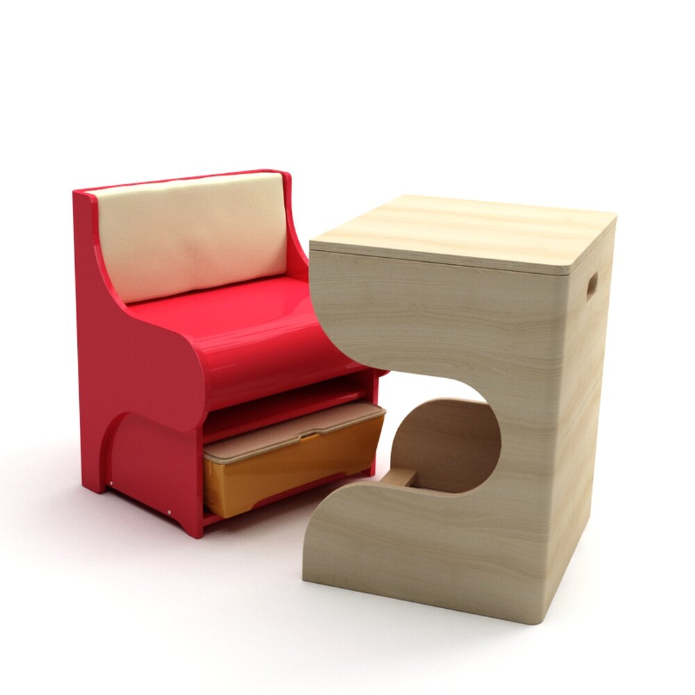Modern Chair and Side Table Set 3D модель