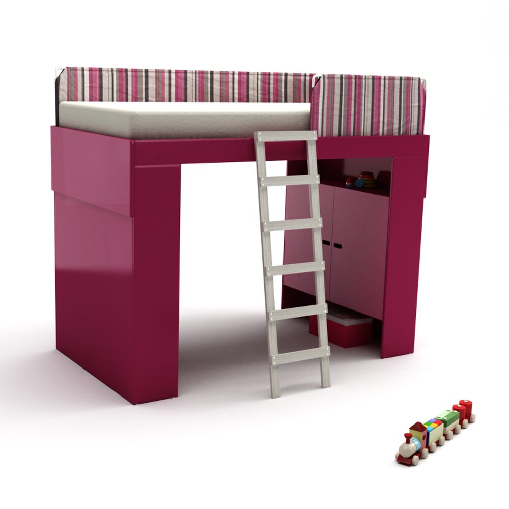 Modern Loft Bed with Storage Modello 3D