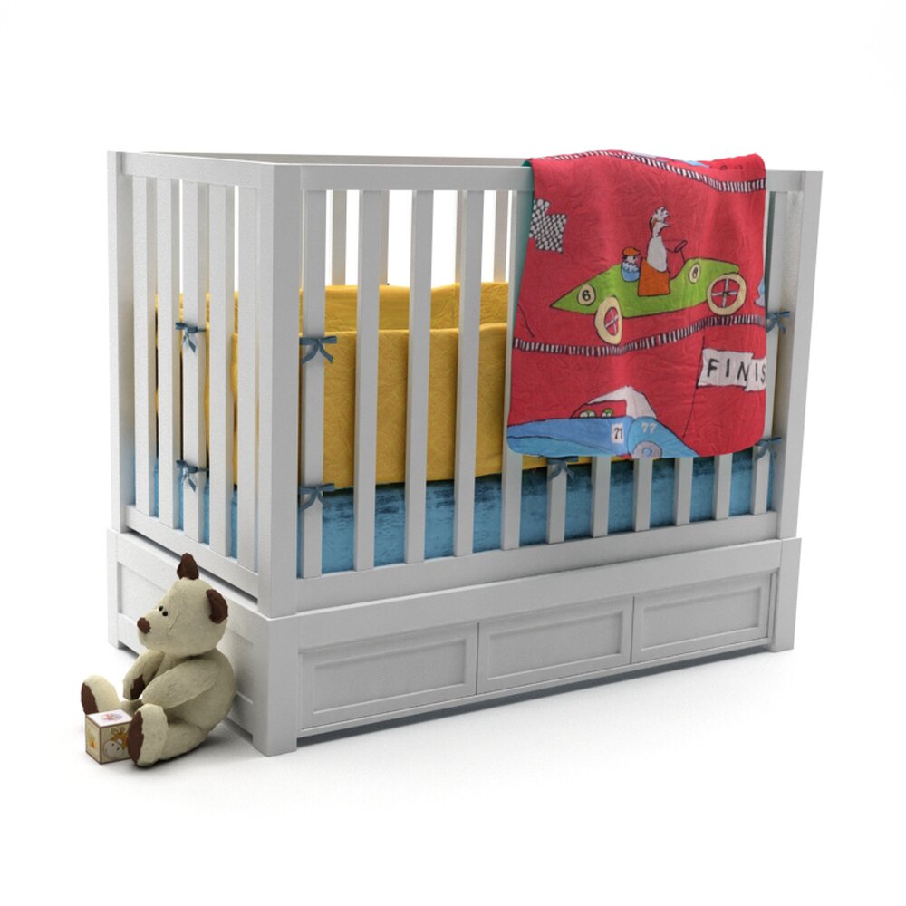 Baby Crib with Bedding and Toy 3D model