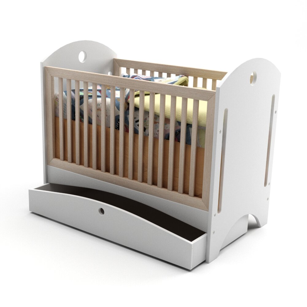 Convertible Baby Crib with Drawer 3D 모델 