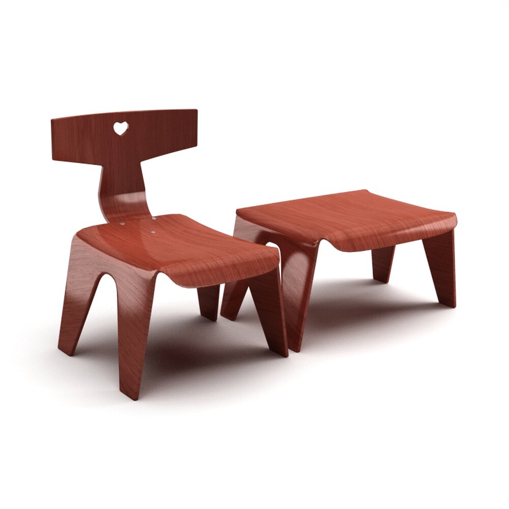 Wooden Chair and Table Set Modello 3D