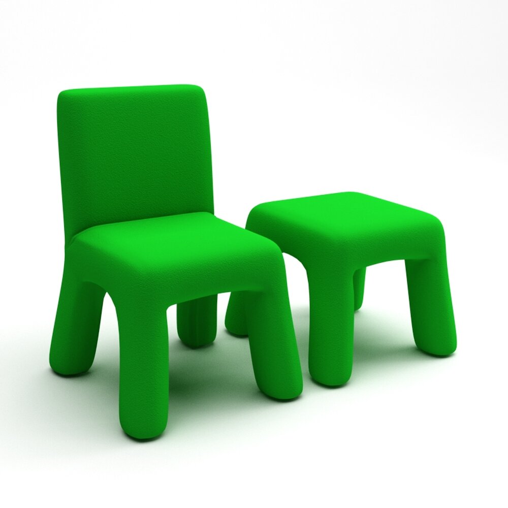 Green Chair and Stool Set 3D модель