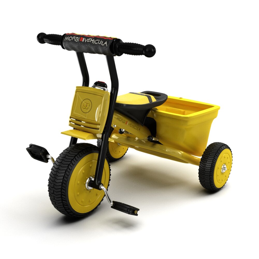 Yellow Kids' Pedal Tricycle with Storage Modello 3D
