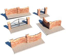 Modular Brick Fence 3D 모델 