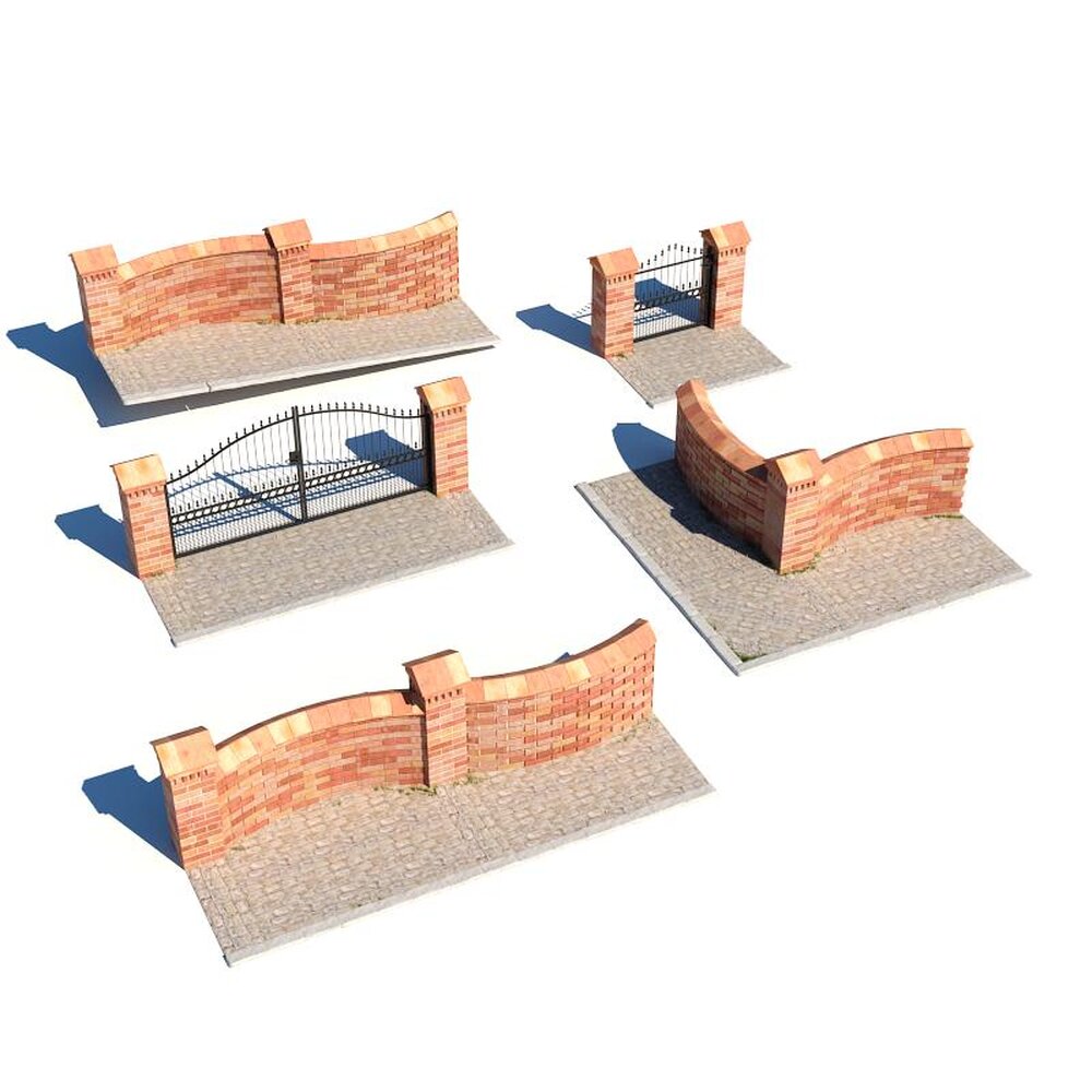 Modular Brick Fence Modèle 3d