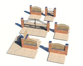 Outdoor Park Benches and Fencing Set 3D model