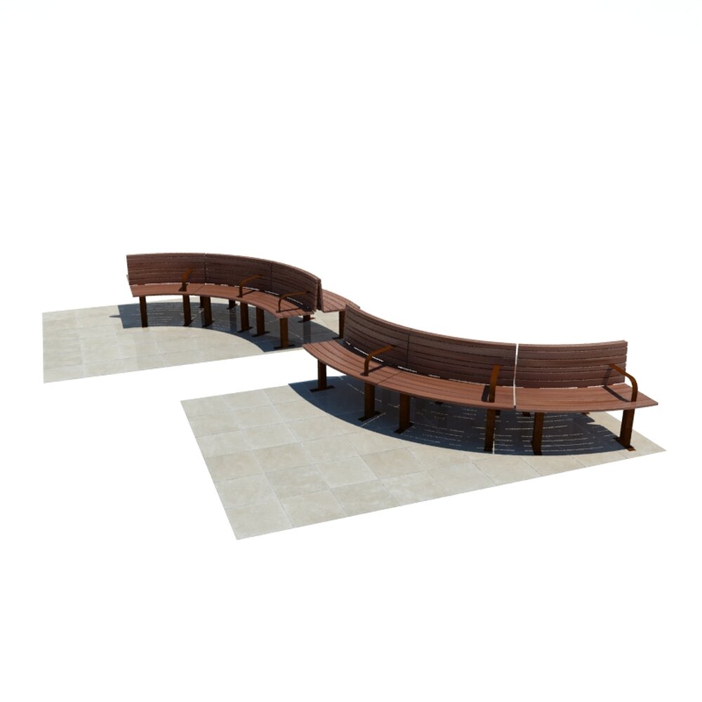 Curved Outdoor Benches 3D-Modell