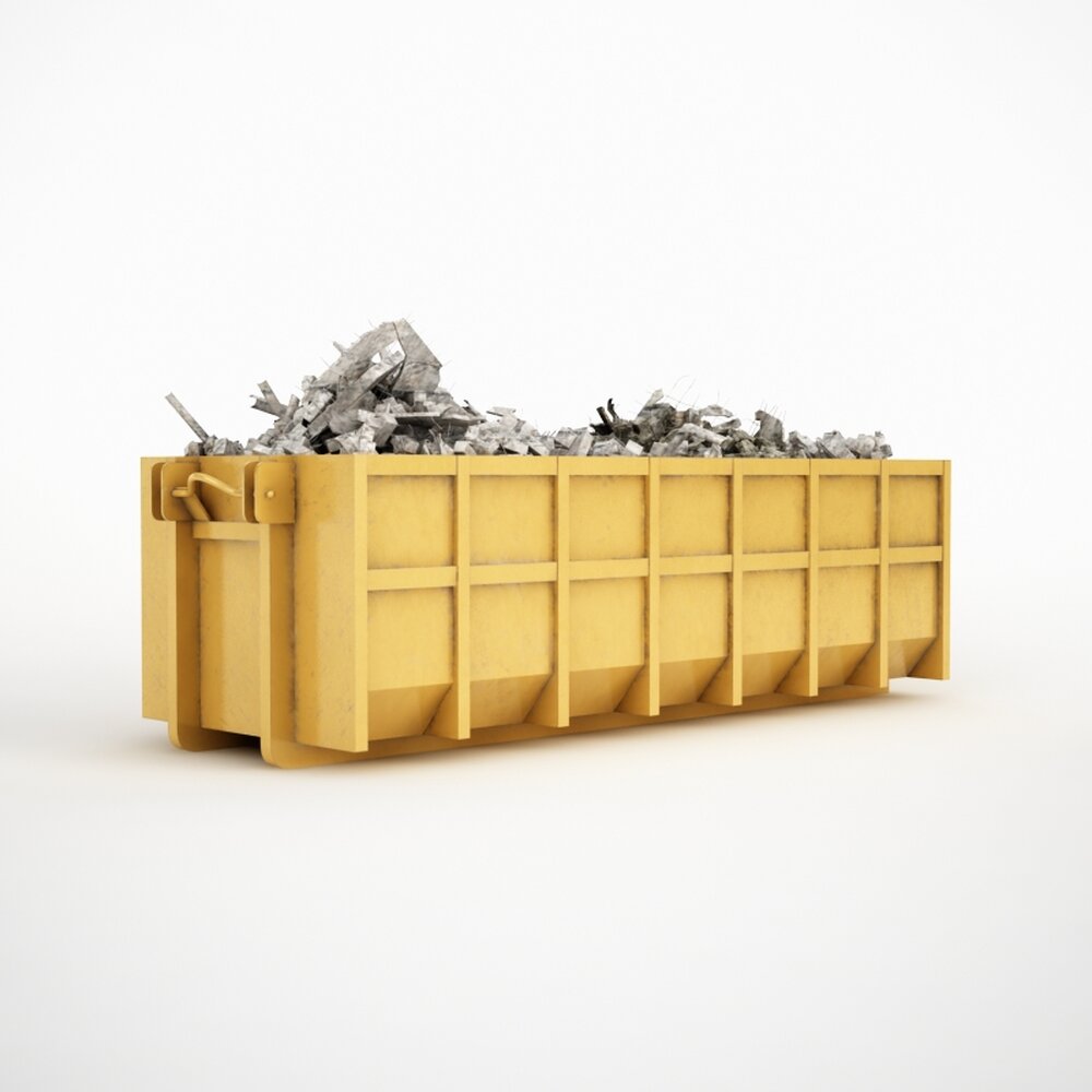 Yellow Dumpster with Scrap Metal Modelo 3d