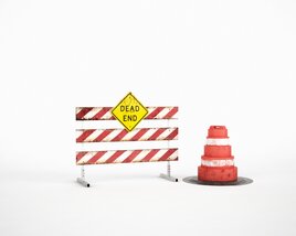 Road Barrier and Cone with Dead End Sign Modelo 3d