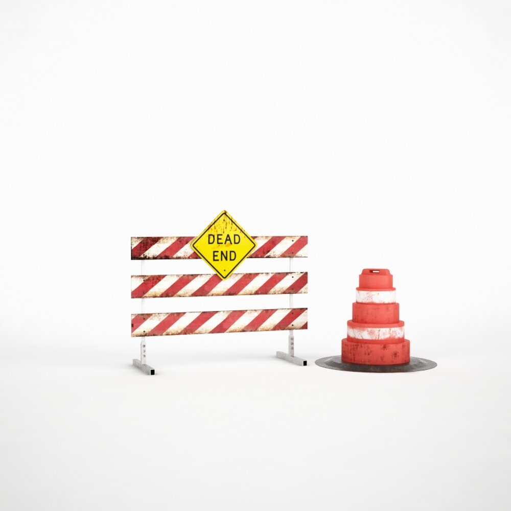 Road Barrier and Cone with Dead End Sign 3Dモデル