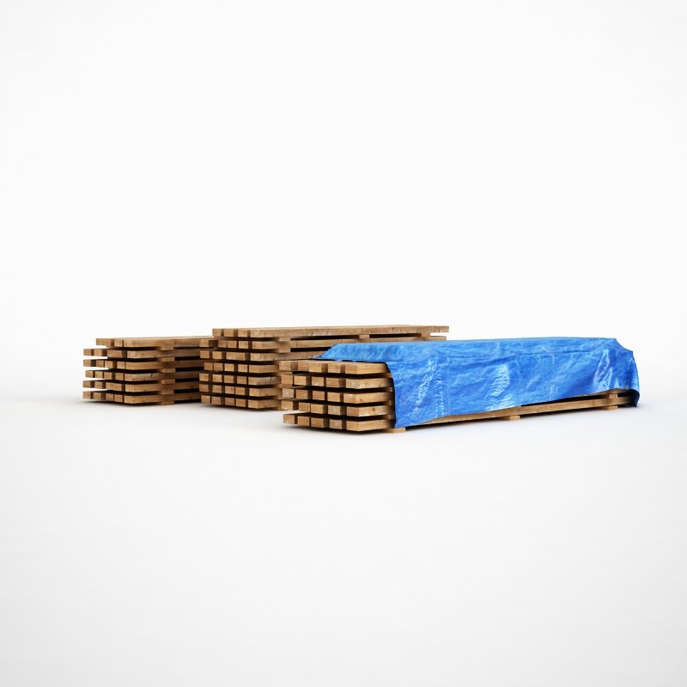 Stacked Wooden Pallets and Covered Cargo 3D 모델 