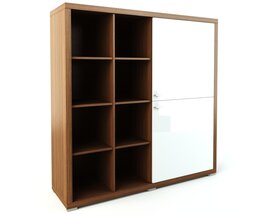 Modern Wooden Bookcase with Sliding Glass Door Modelo 3D