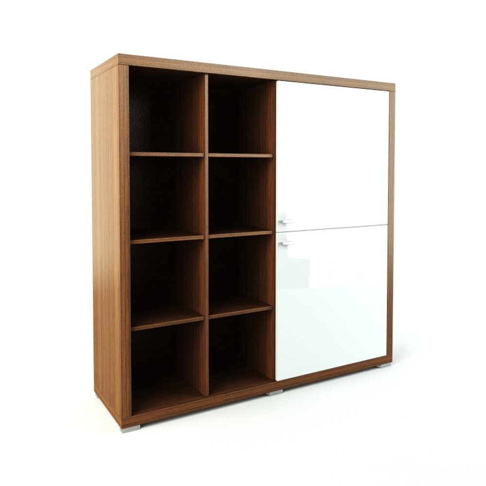 Modern Wooden Bookcase with Sliding Glass Door 3D 모델 