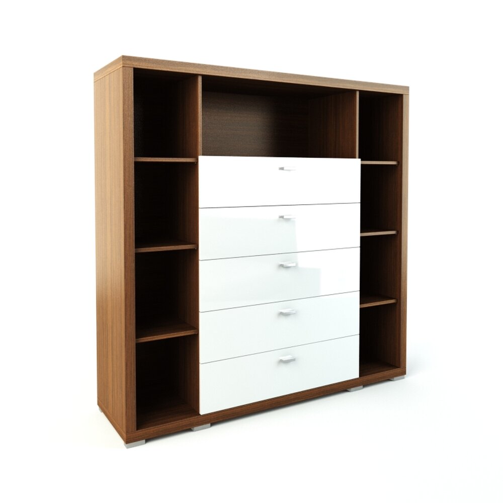 Wooden Dresser with Shelves Modello 3D