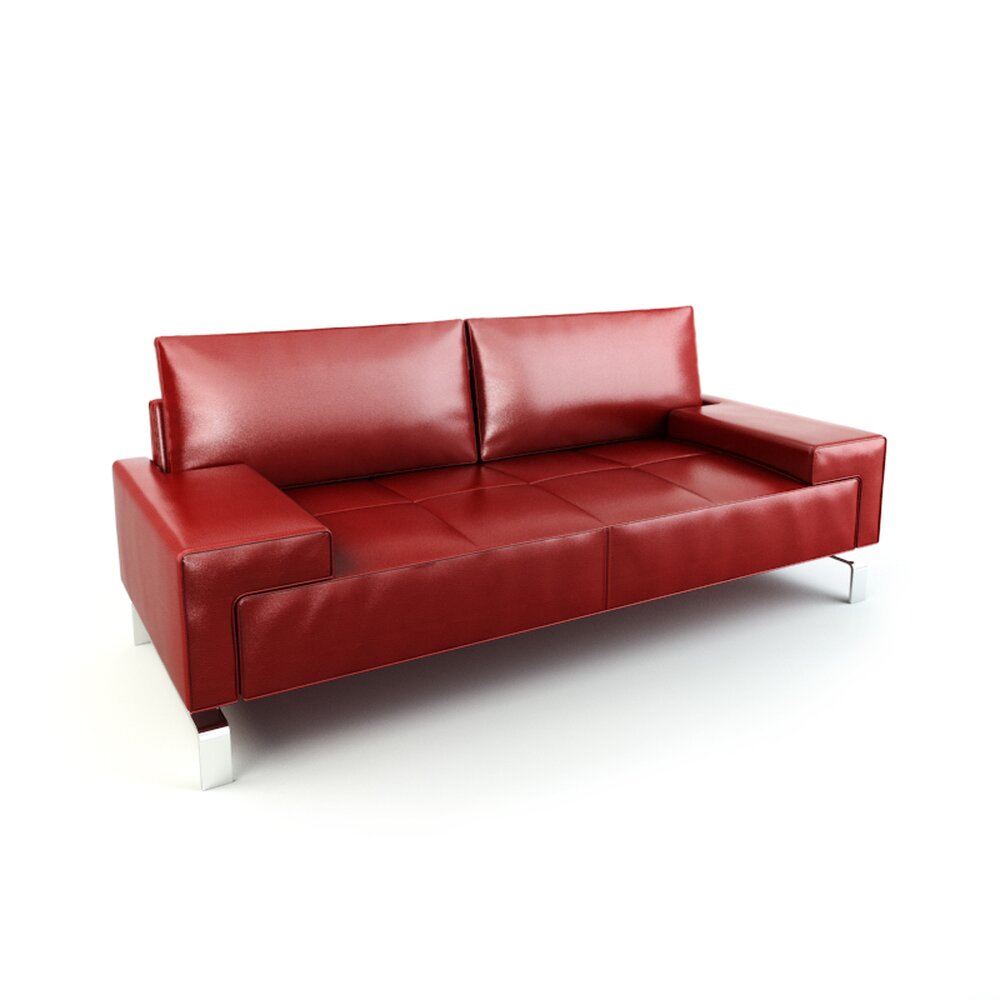 Red Leather Sofa Modello 3D