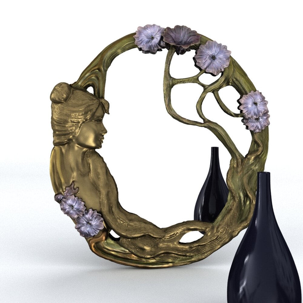 Art Nouveau Floral Mirror Frame 3D 모델 