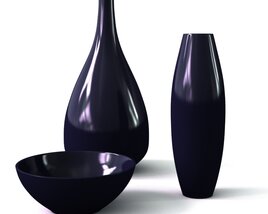 Modern Black Vases and Bowl Set 3D model