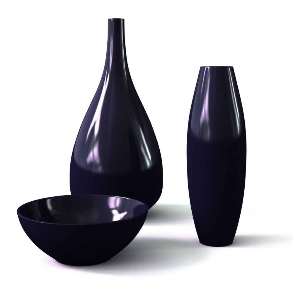 Modern Black Vases and Bowl Set 3D模型