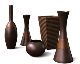 Elegant Wooden Vase Collection Modelo 3D