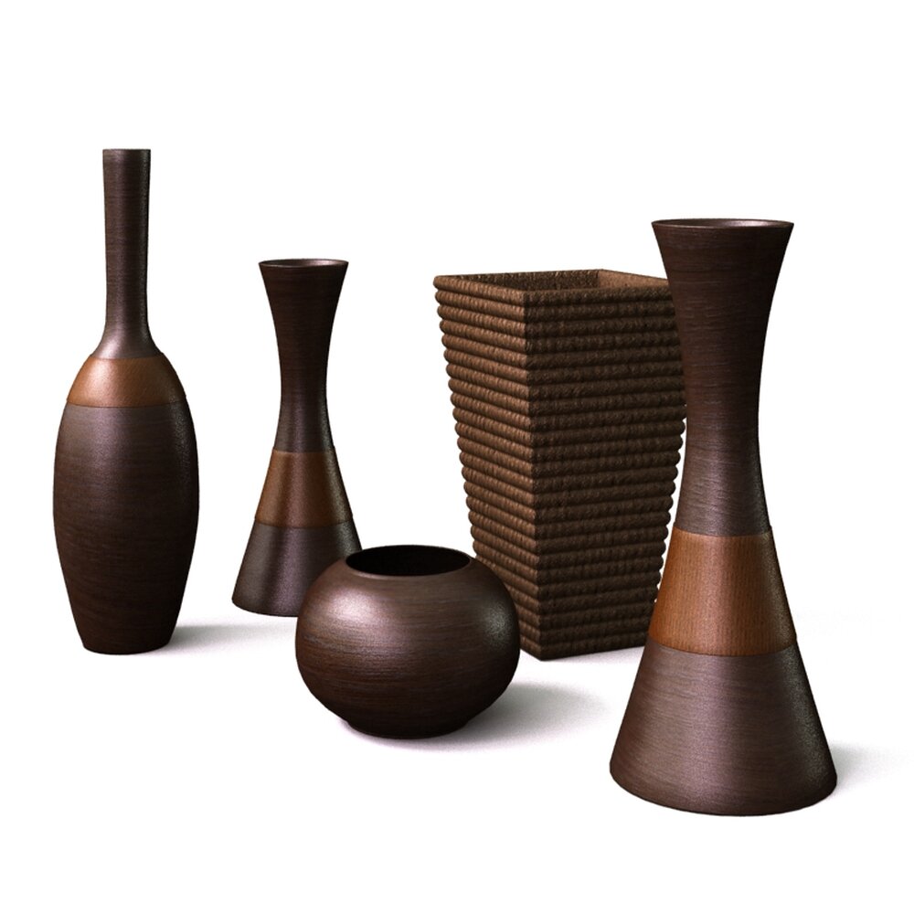 Elegant Wooden Vase Collection Modello 3D