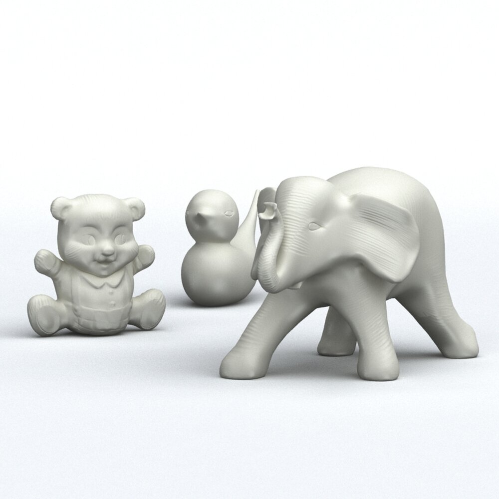 Elephant and Bear Figurines 3d model