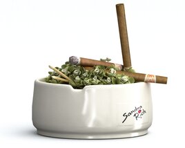 Ceramic Ashtray with Cigars and Matches 3D model