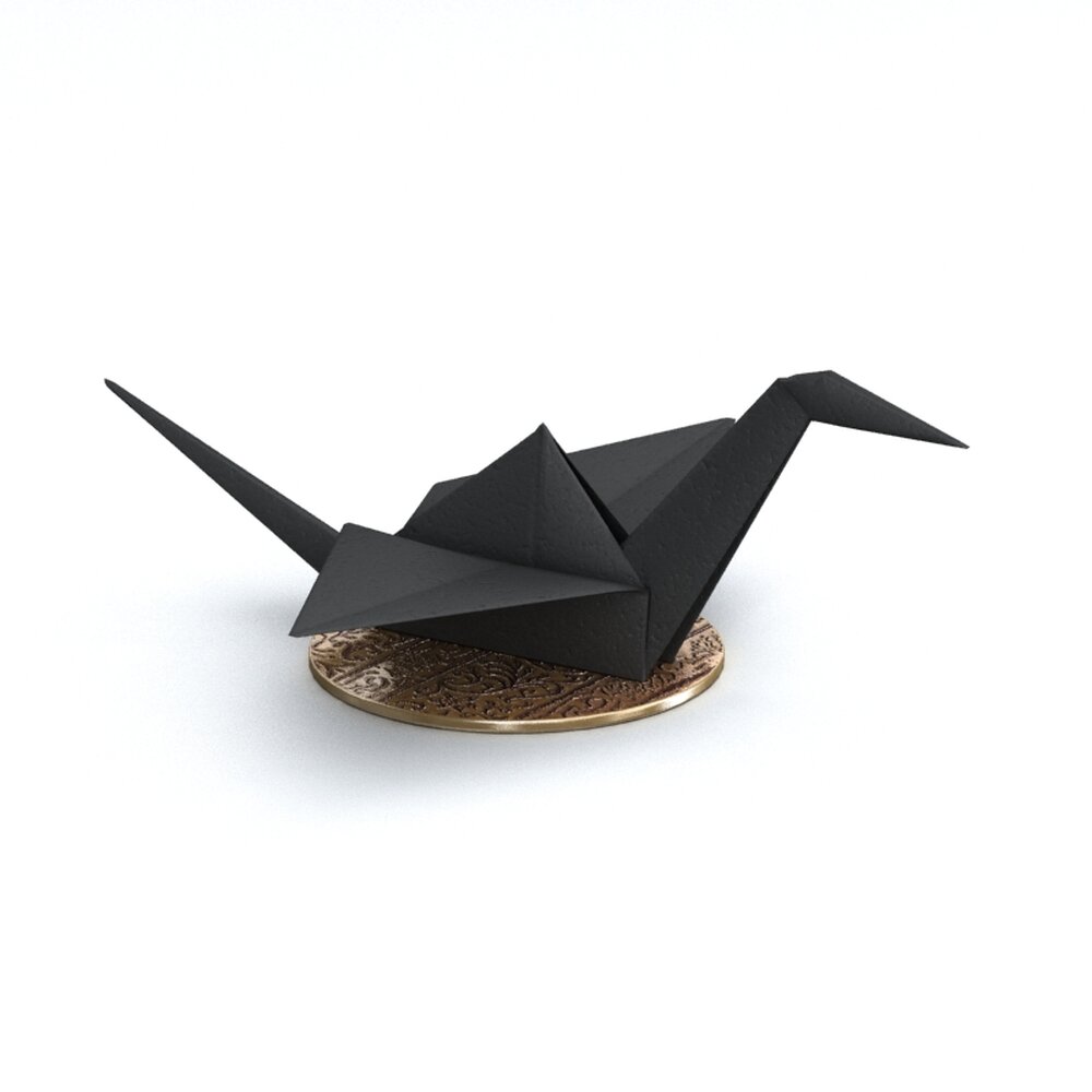 Black Origami Crane Modèle 3d