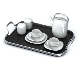 Elegant Tea Set on Tray Modelo 3D