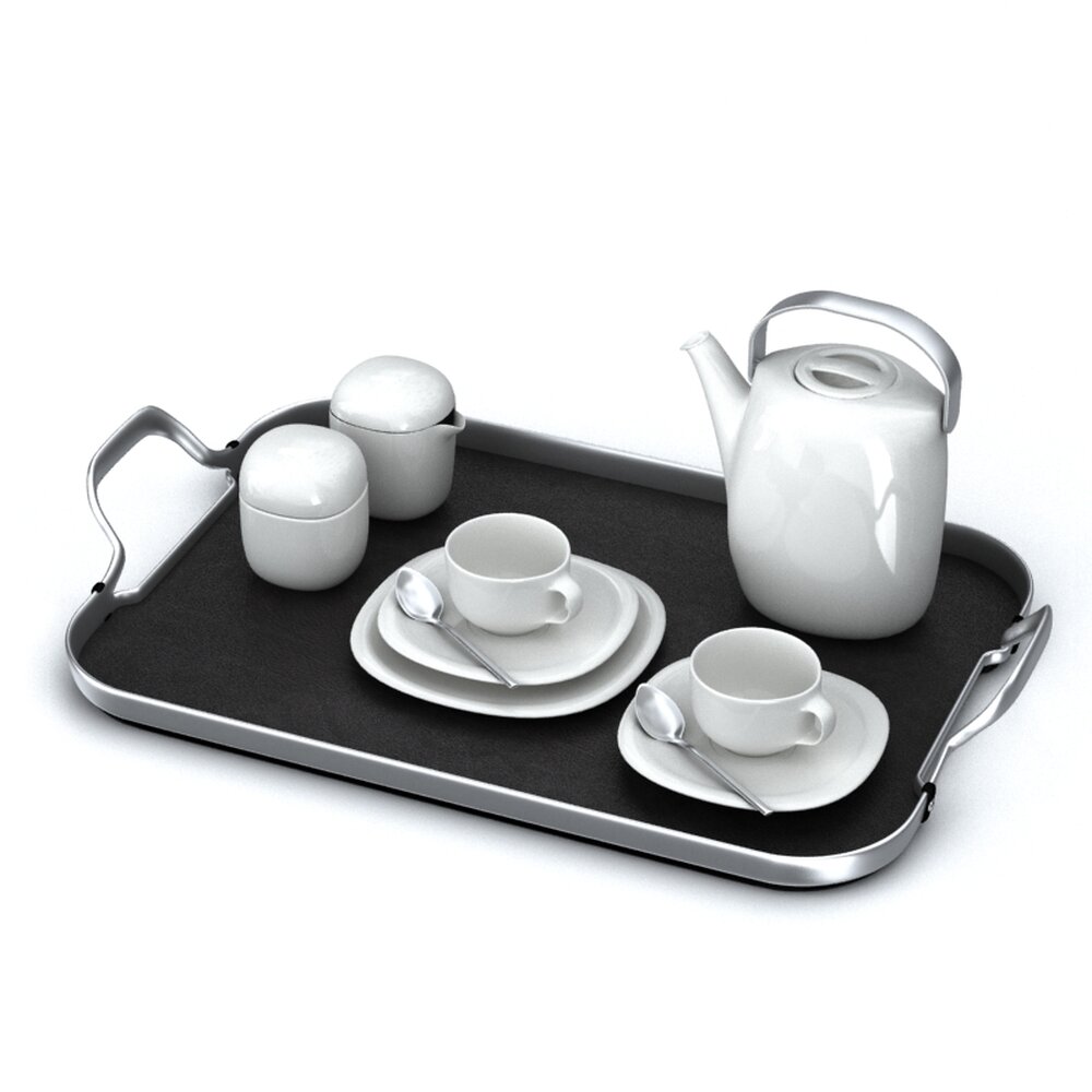 Elegant Tea Set on Tray Modello 3D