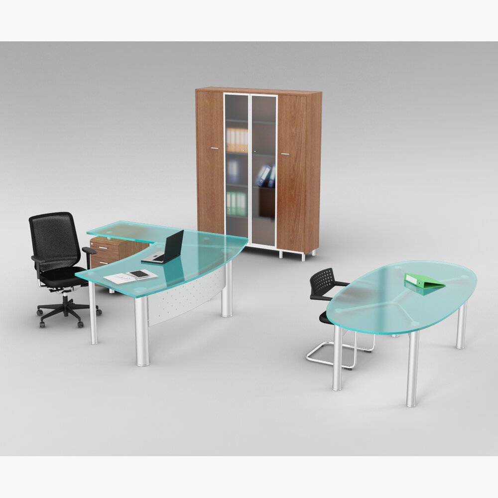 Modern Office Desk Set 3D 모델 