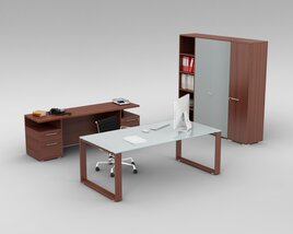 Modern Office Desk Set 02 3D模型