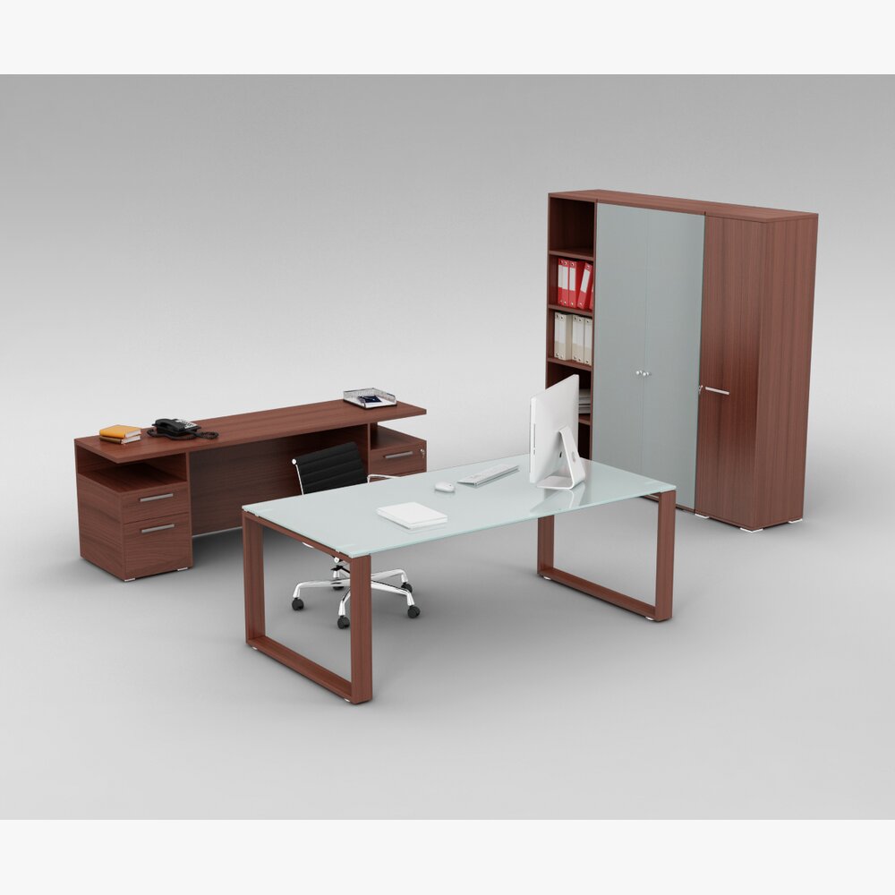 Modern Office Desk Set 02 3D 모델 