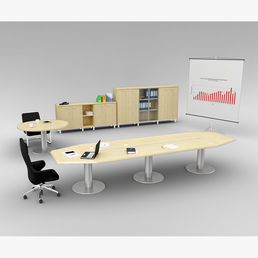 Modern Office Furniture Set 02 3D 모델 