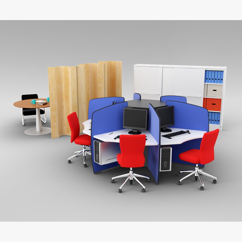 Modern Office Workstation Setup 3D 모델 