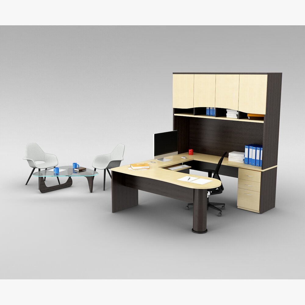 Modern Office Desk Setup 02 3D модель